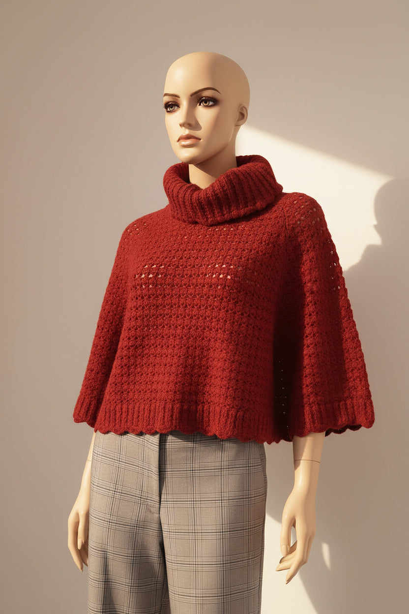 Alpaca Crochet Hand Made Short Poncho