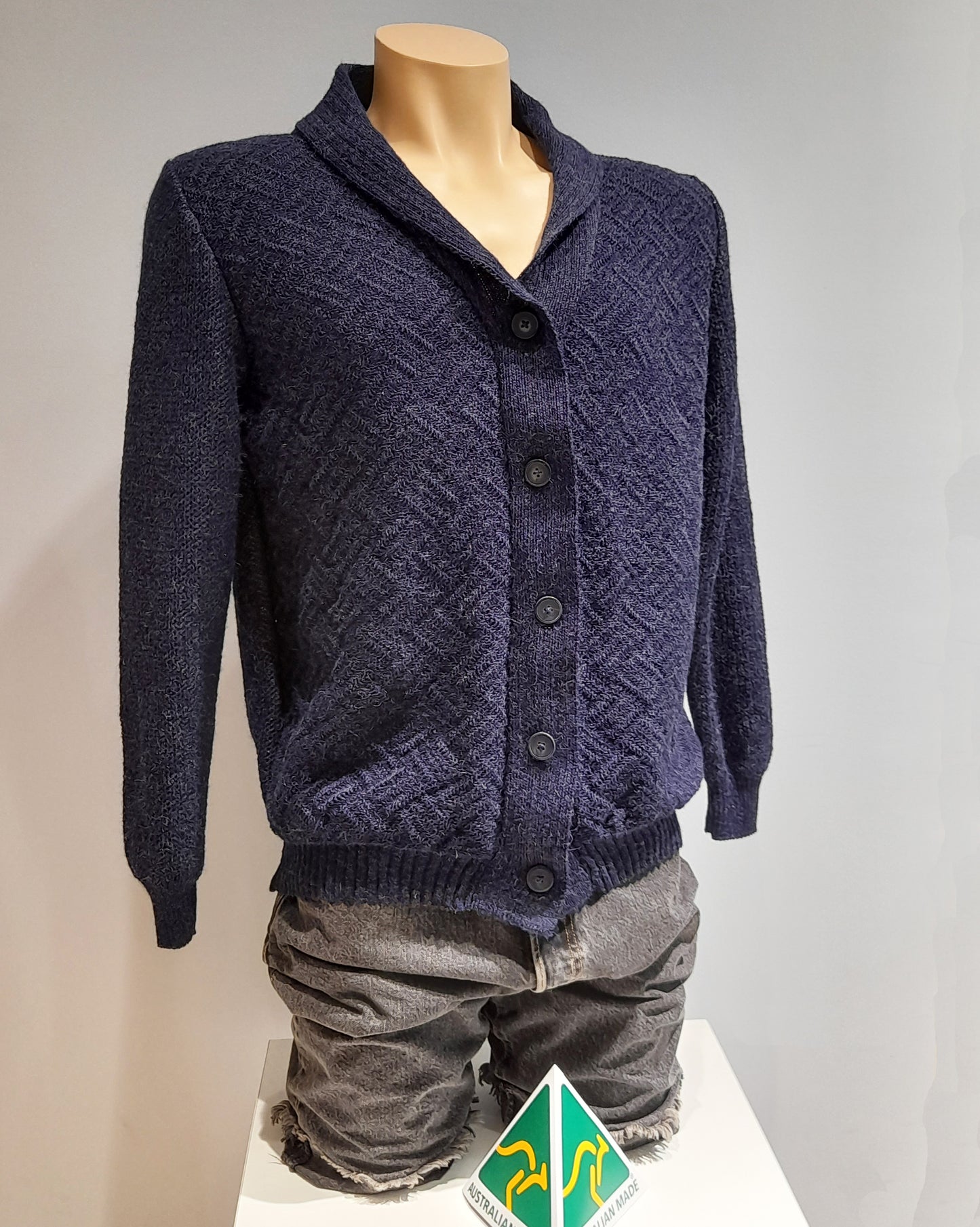 Alpaca Cardigan High Relief Jacquard Men Navy Blue
