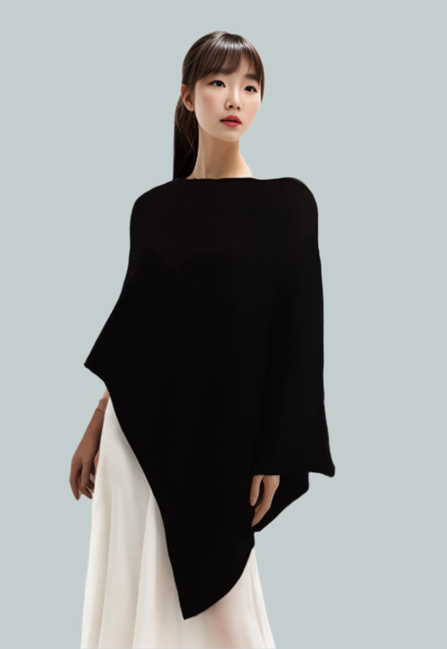 Alpaca Asymmetrical Thick Poncho Black