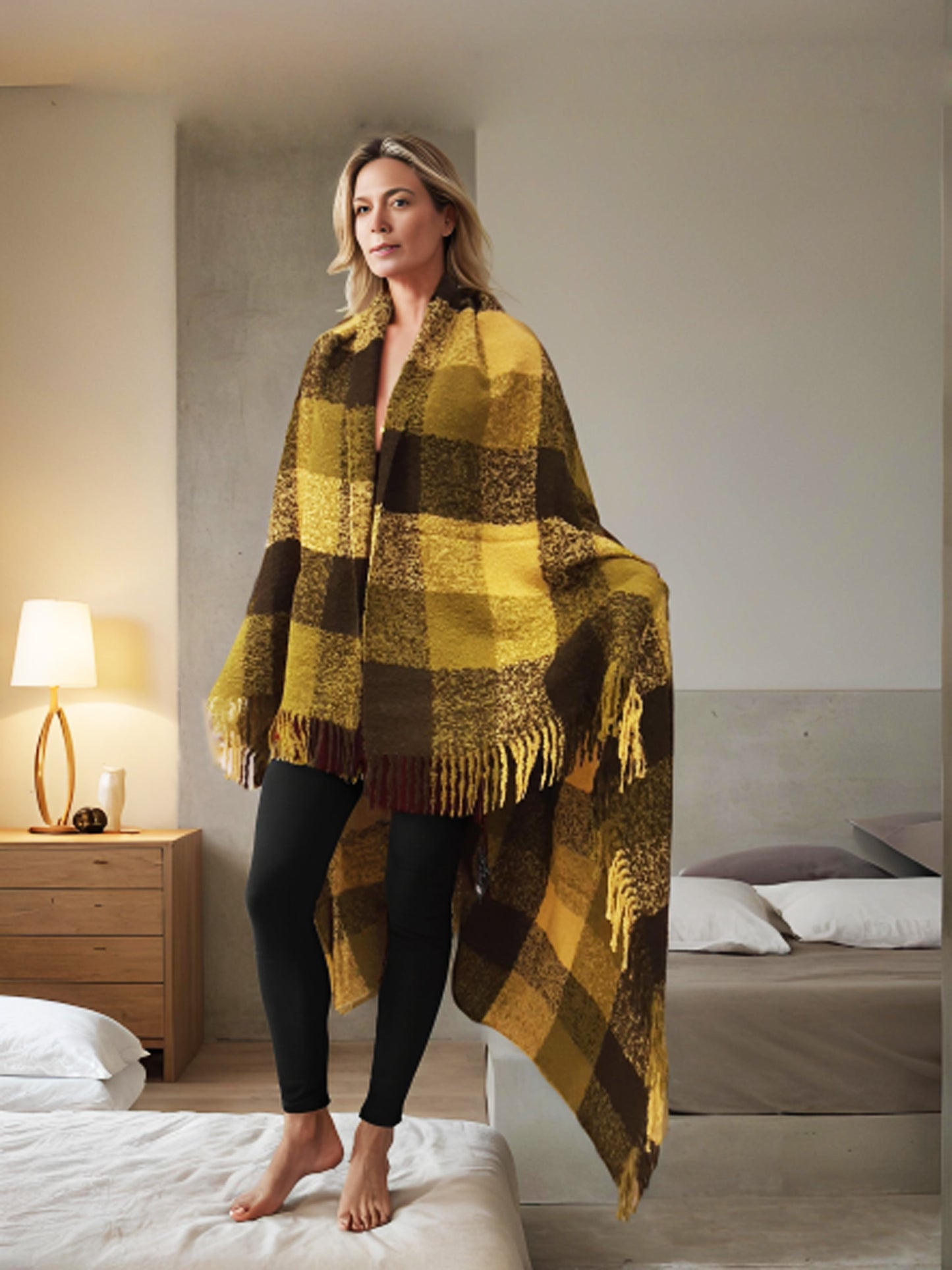 Luxury Alpaca Mohair Extra Soft Throw Blanket Green Tones