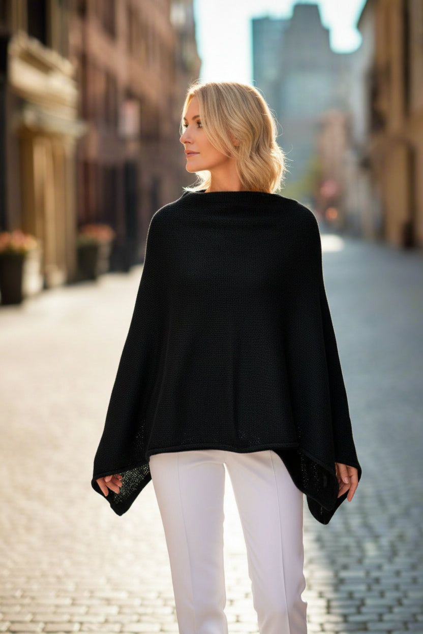 Baby Alpaca Smooth Poncho – Black