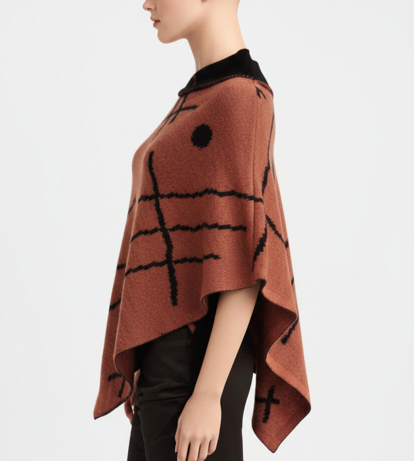 Alpaca Symmetrical and Reversible Poncho Gold Pink