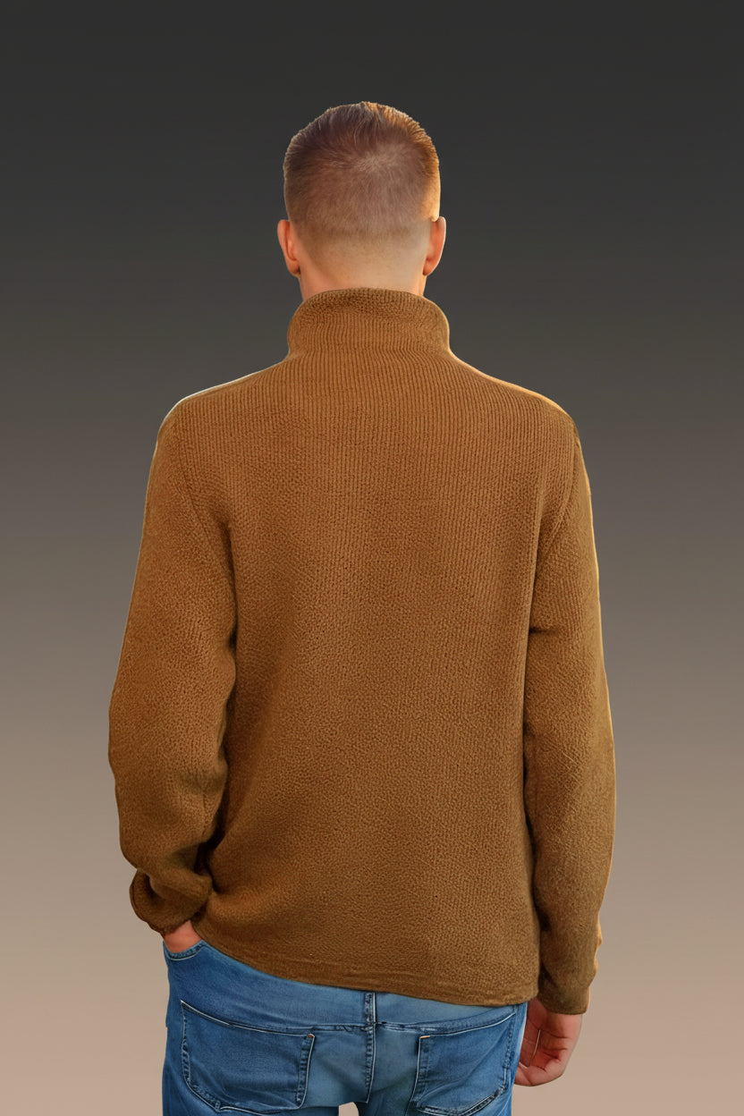 Men's Baby Alpaca Sweater | Tall Neck | Mohair-Like Softness | Camel