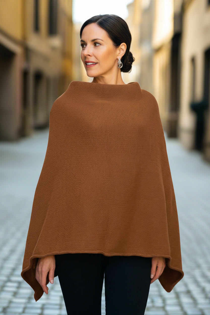 Alpaca Symmetrical Extra Smooth Poncho Camel