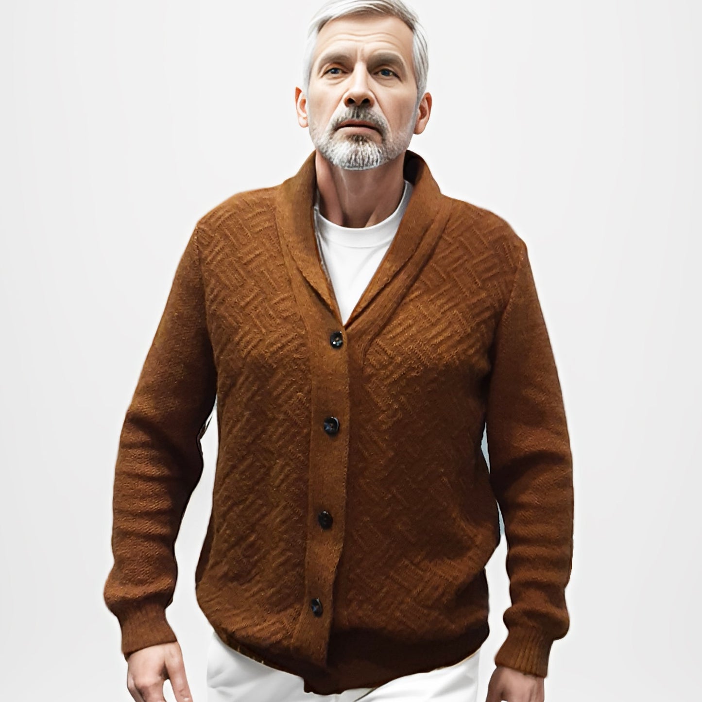 Alpaca Cardigan High Relief Jacquard Men Terra