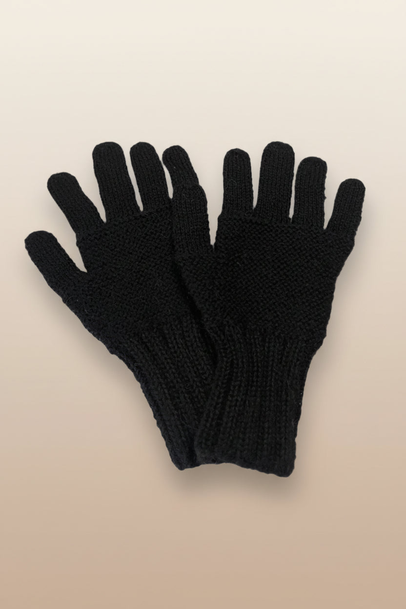 Alpaca Handmade Thick Gloves Black