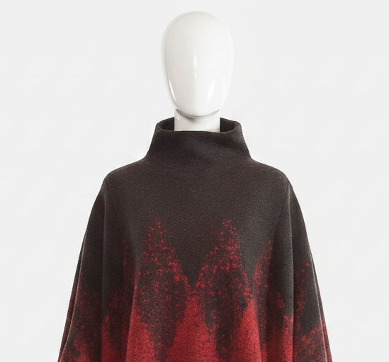 Alpaca Checkered Design High Neckline Poncho