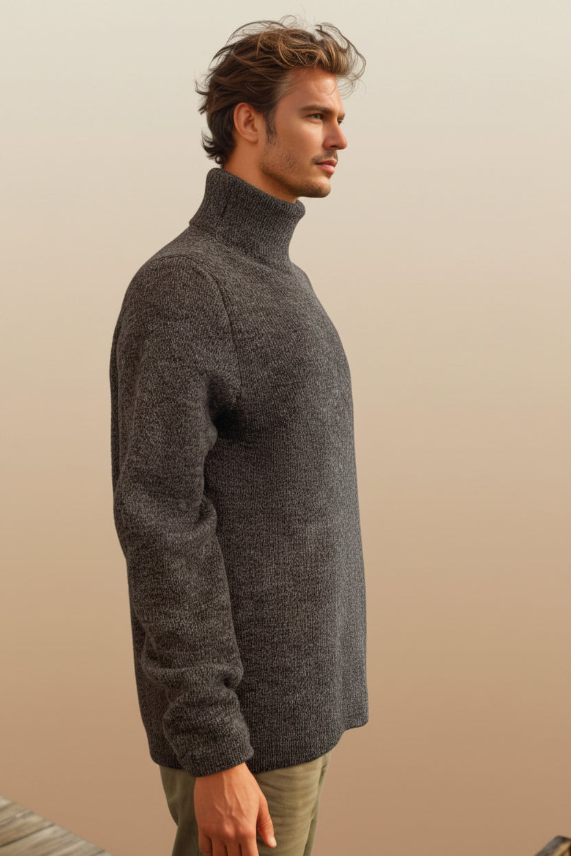 Men's Baby Alpaca Sweater | Tall Neck | Mohair-Like Softness, Natural Gray