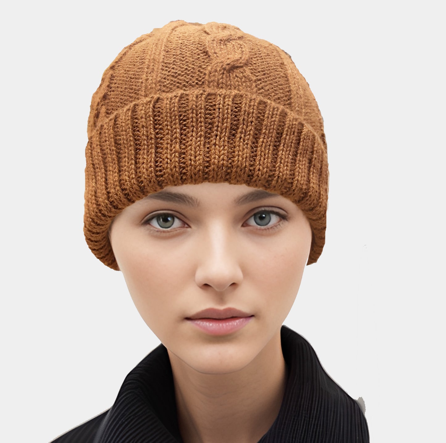 Alpaca Cable Thick Beanie Camel