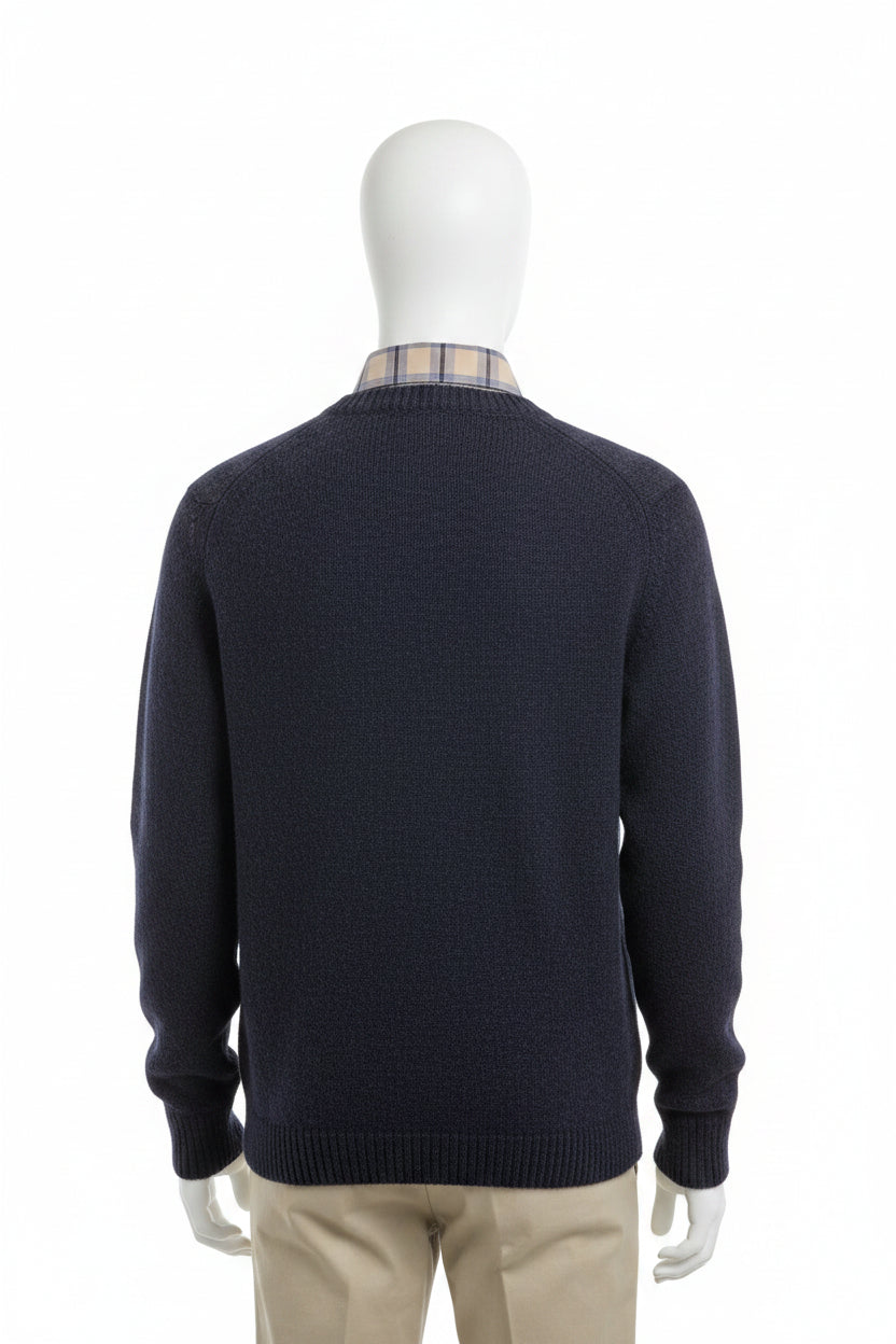 Alpaca Classic Jacquard Sweater Men V-Neck Blue