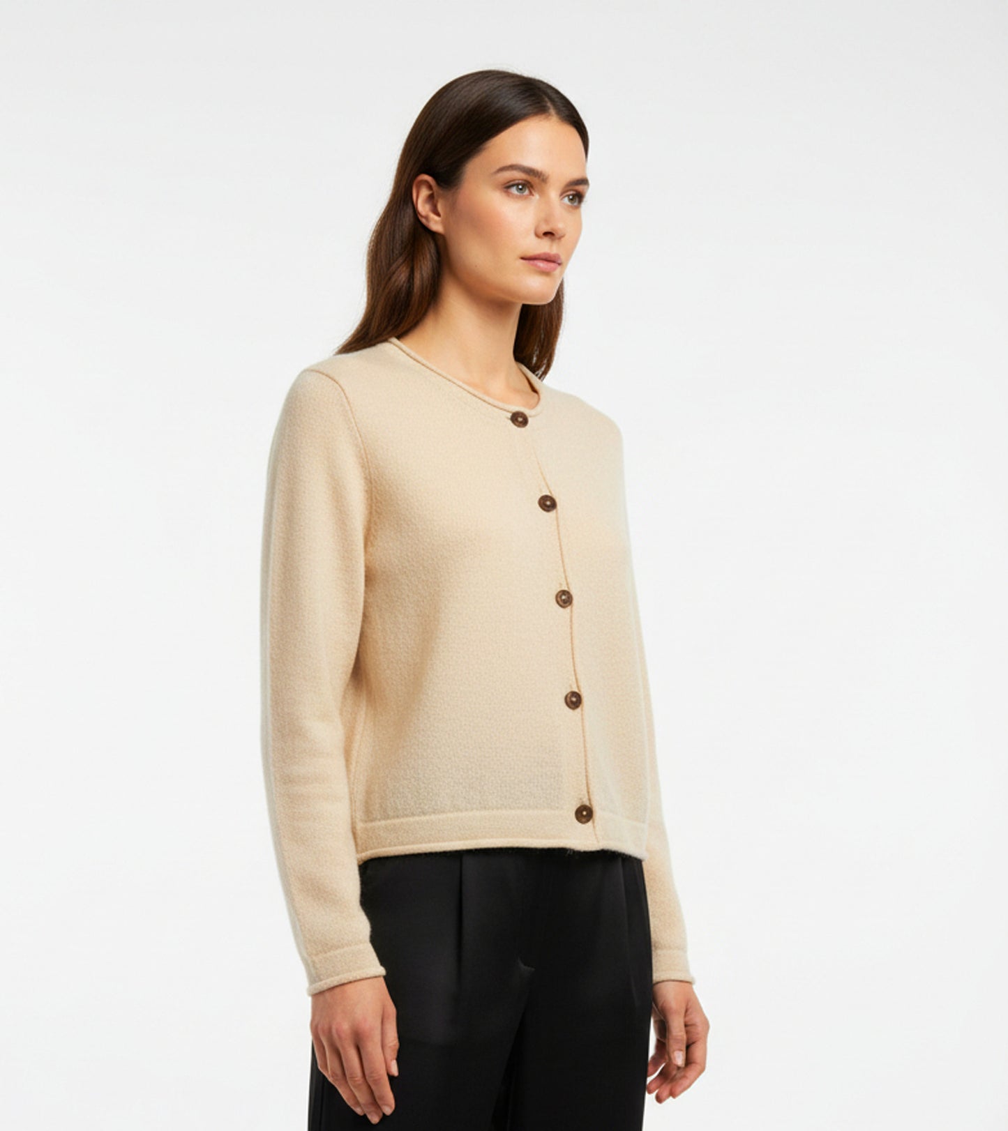 Alpaca Cardigan Classy Jersey Roll Up Neckline, Milk Tone