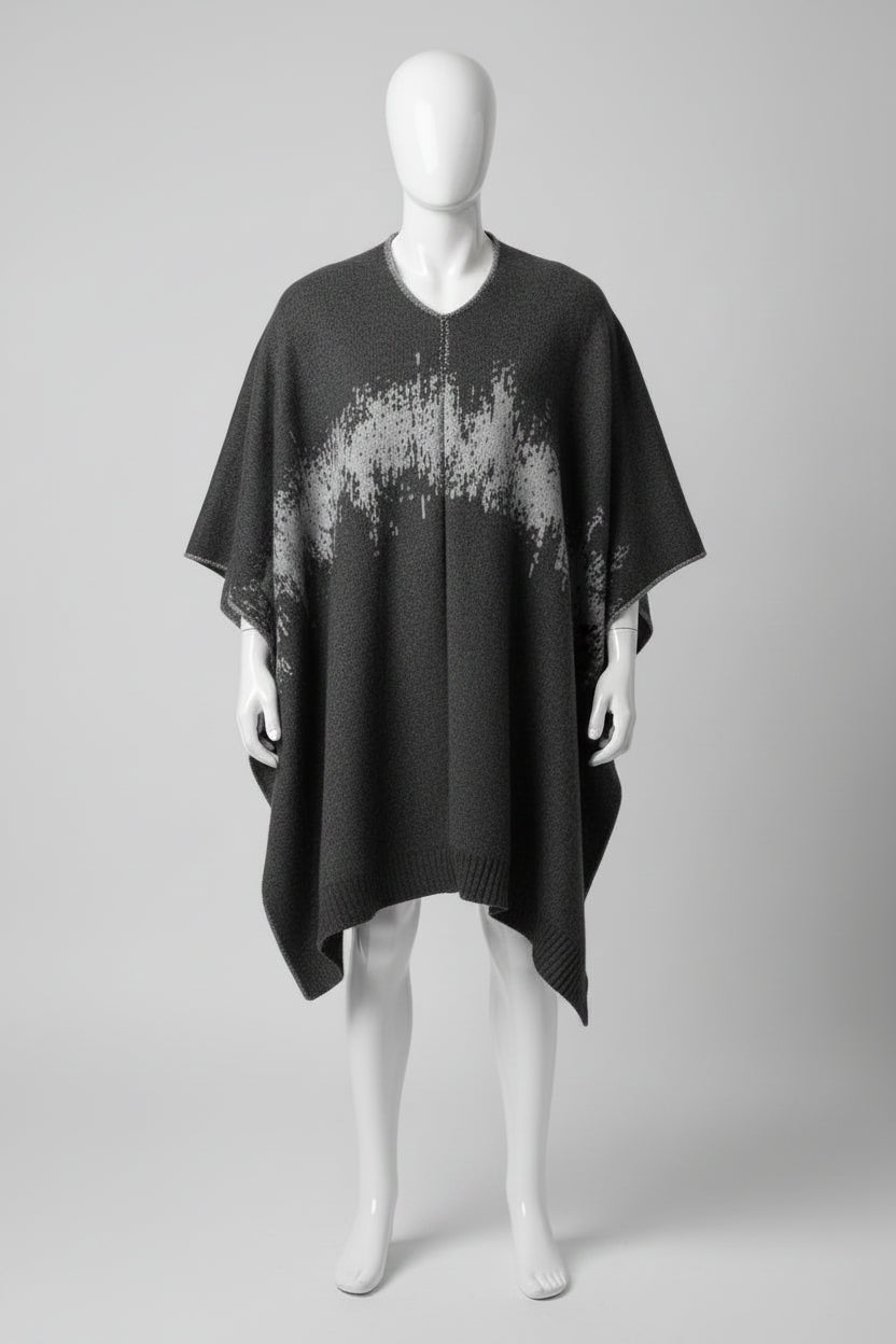 Australian Alpaca Thick Poncho, Disruption V-Neck Charcoal