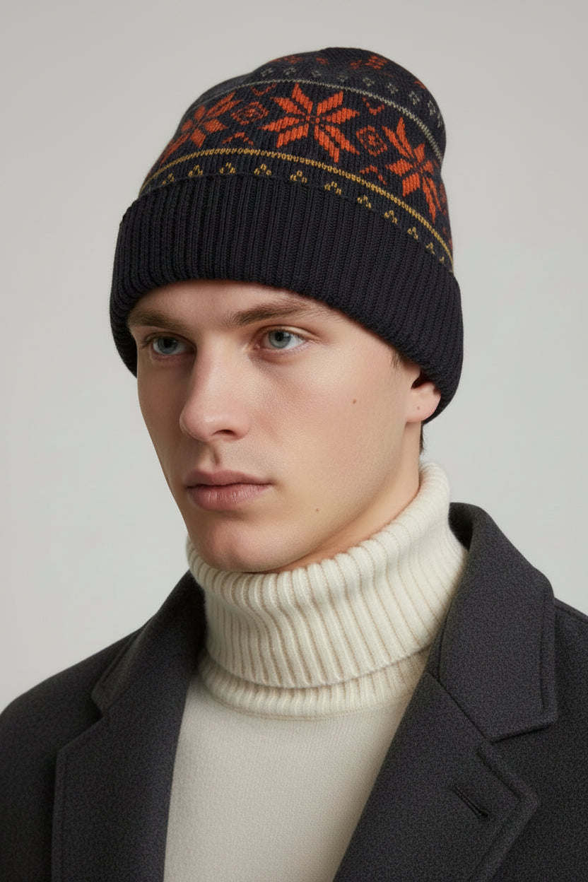 Alpaca Nordic Beanie Men Navy Blue