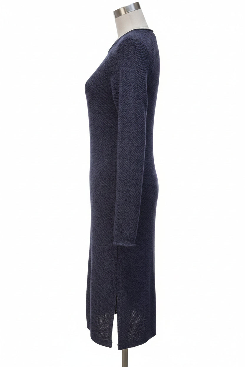 Alpaca Long Knit Dress β Navy Blue Jacquard