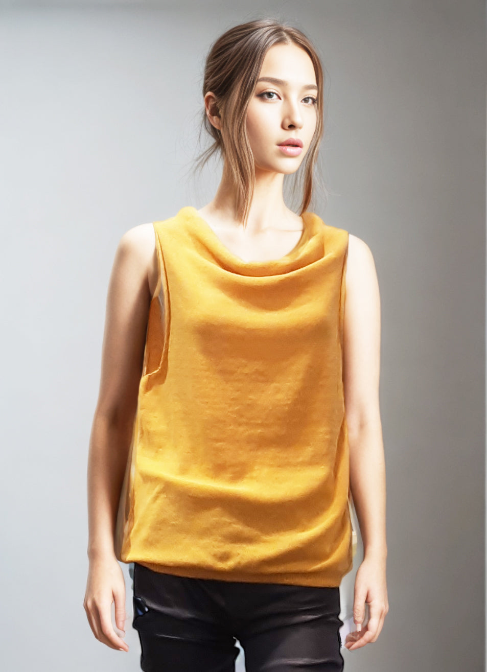 Top Jersy Rolled Neck Natural Mustard