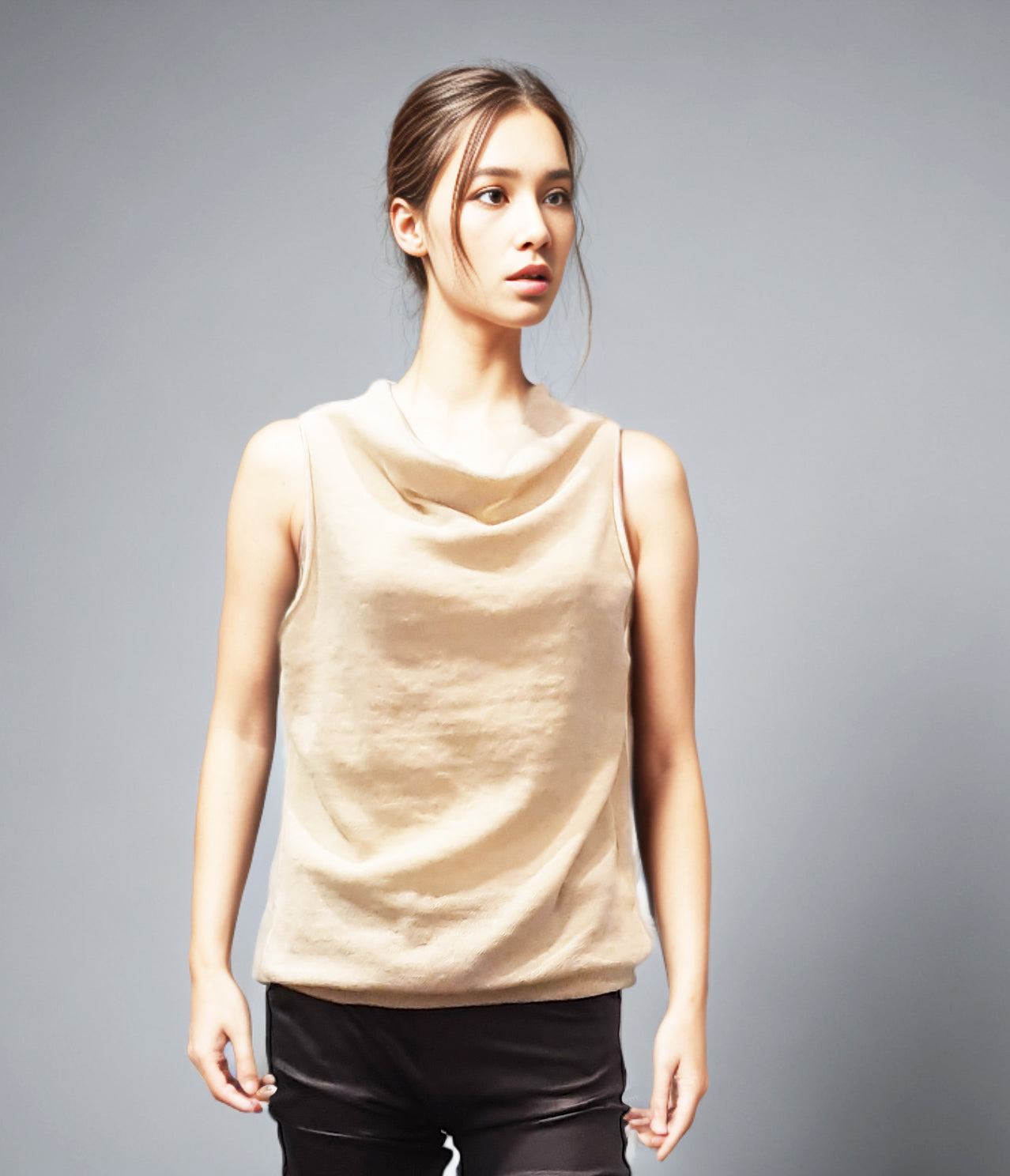 Top Jersy Rolled Neck Natural Mustard