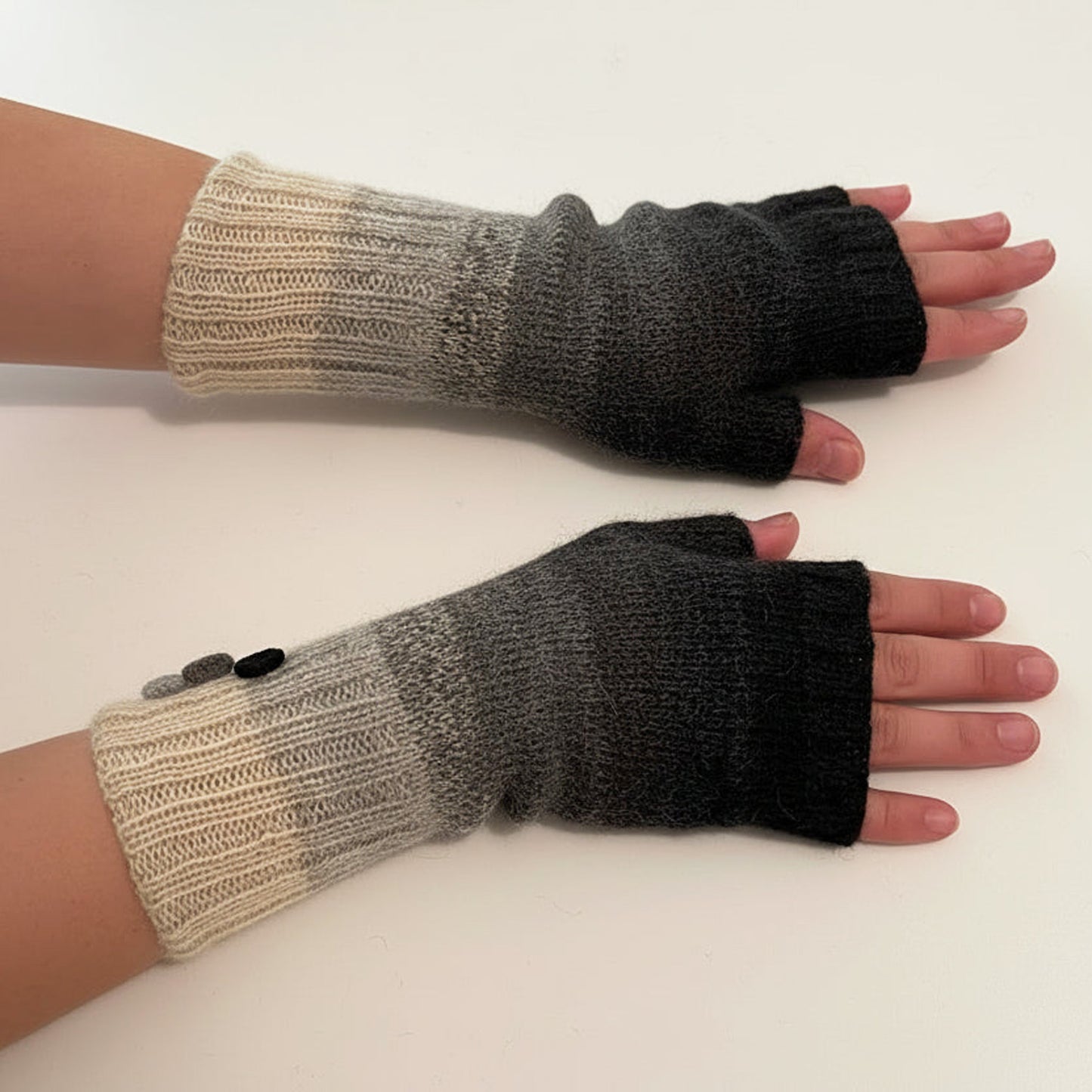 Handmade Alpaca Gloves Natural Gradient Design