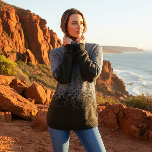 Women's Alpaca High Neck Jacquard Knit Sweater | Light Blue