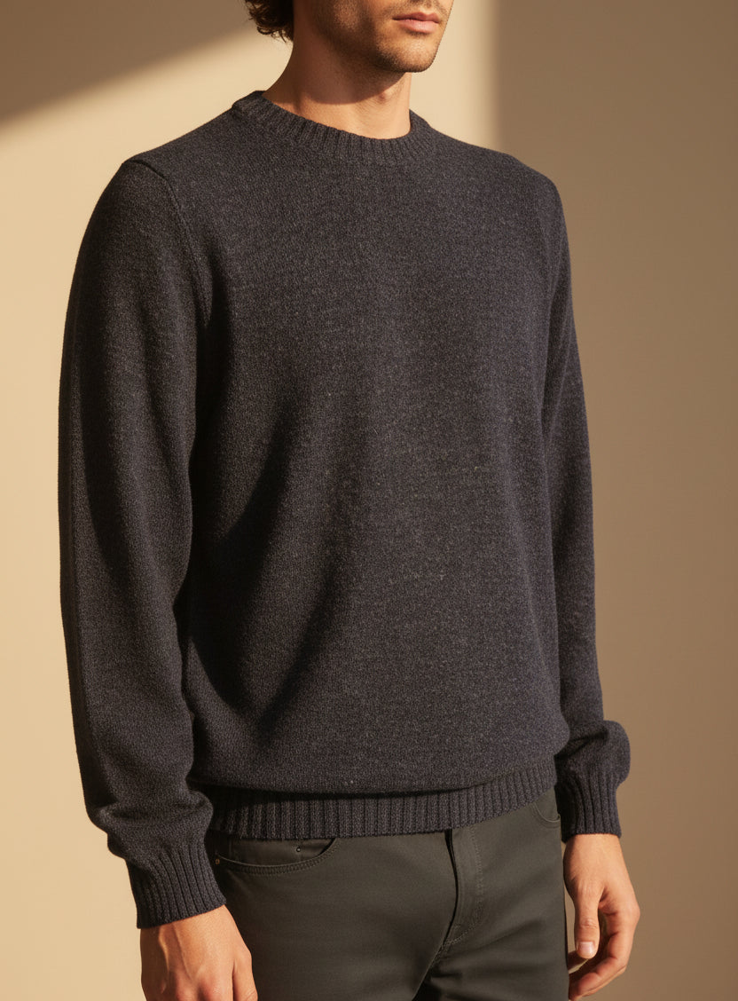 Alpaca Classic Round Neck Jersey Sweater Navy Blue