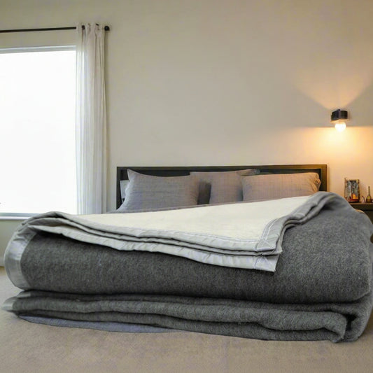 Alpaca Full KING Standard Blanket Reversible Charcoal/Pearl