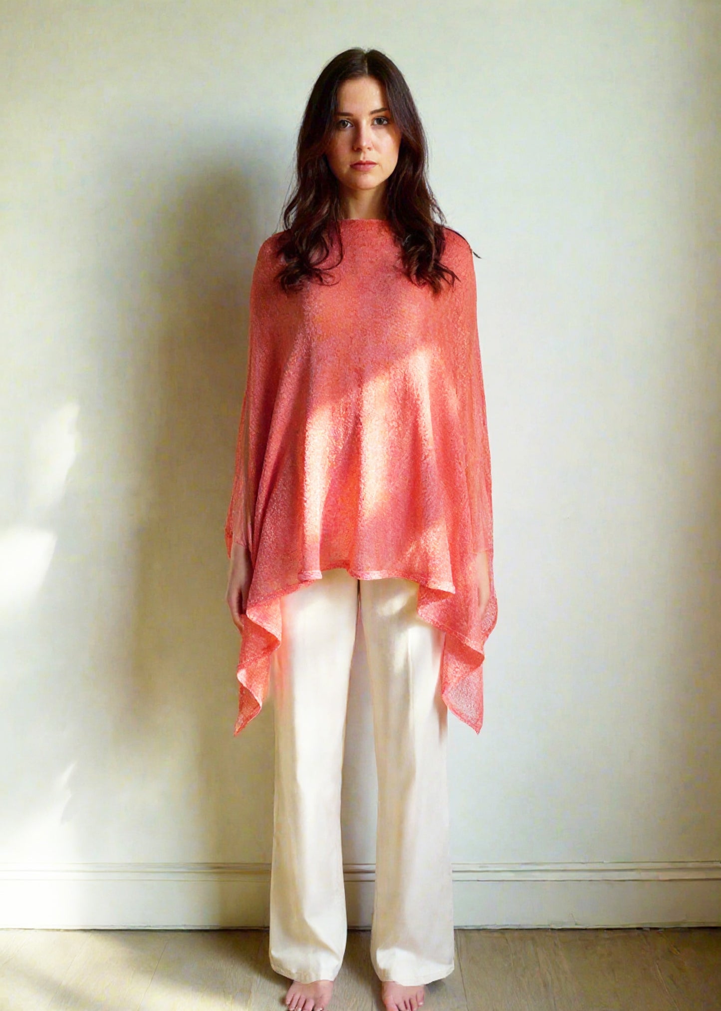 Alpaca Fresh Knit Poncho Jersey Open Pattern, Gold Pink