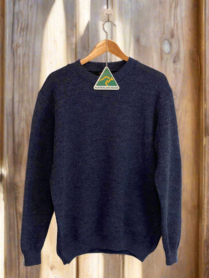 Alpaca Jacquard Sweater Round Neckline, Navy Blue