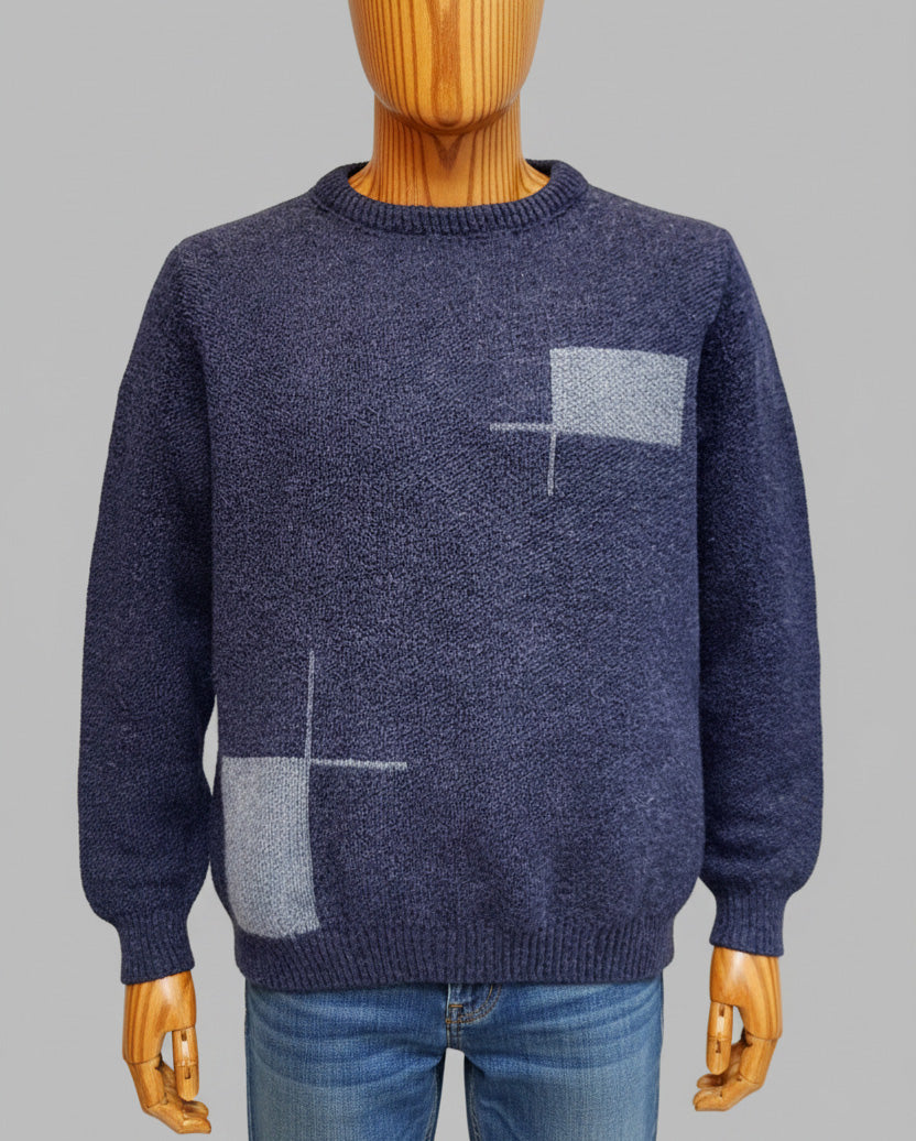 Alpaca Scottish Jacquard Sweater Men – Denim Blue