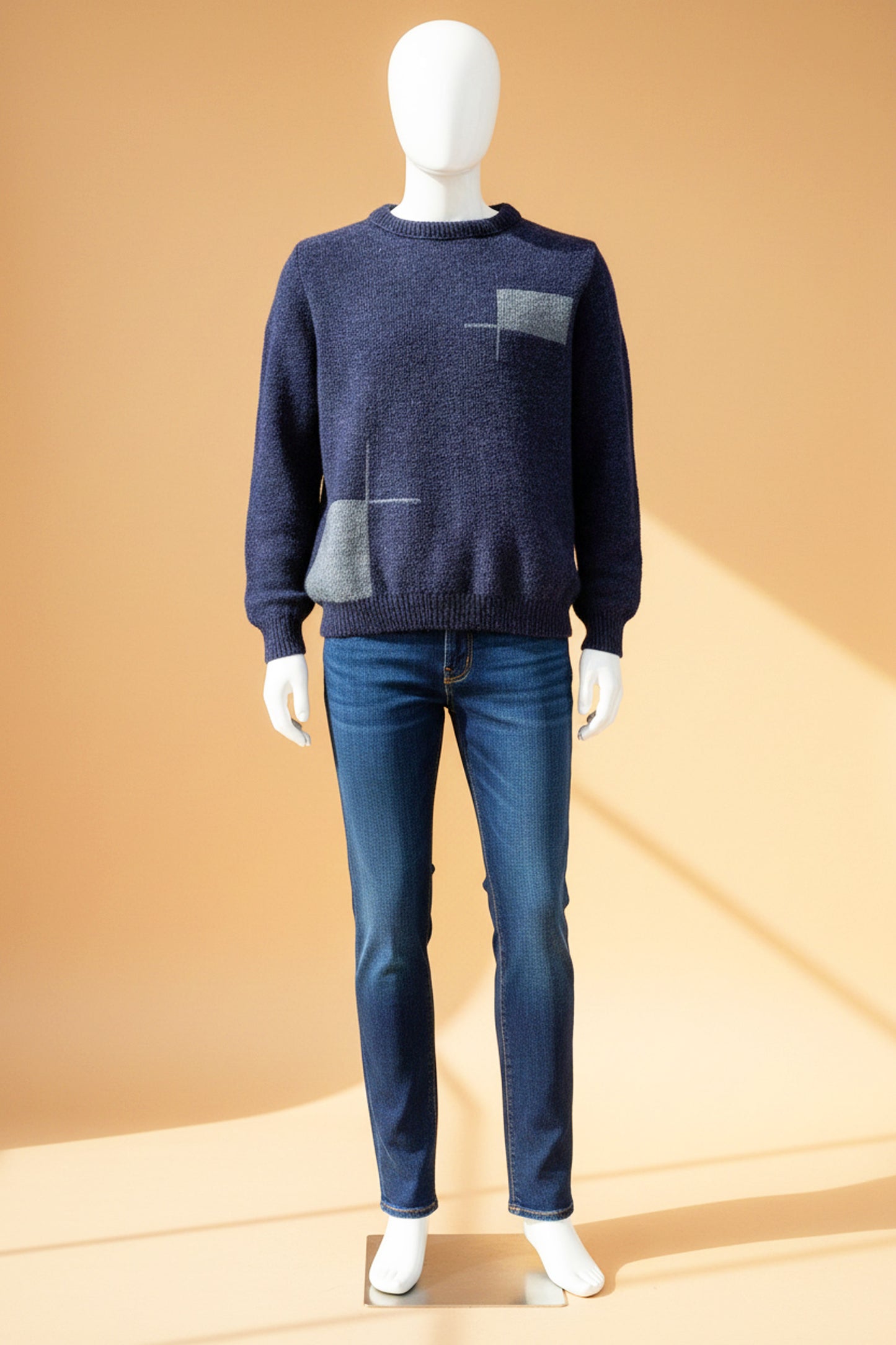 Alpaca Scottish Jacquard Sweater Men – Denim Blue