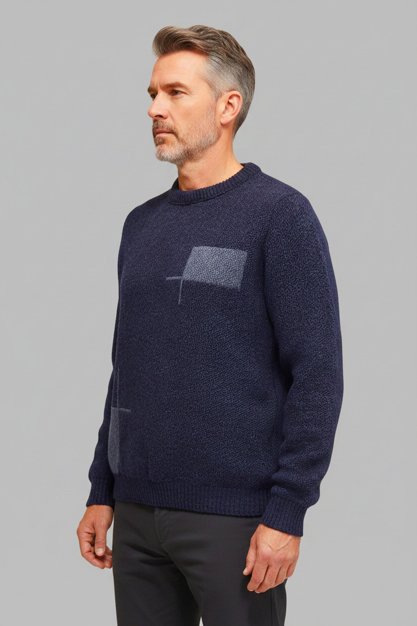 Alpaca Scottish Jacquard Sweater Men – Denim Blue