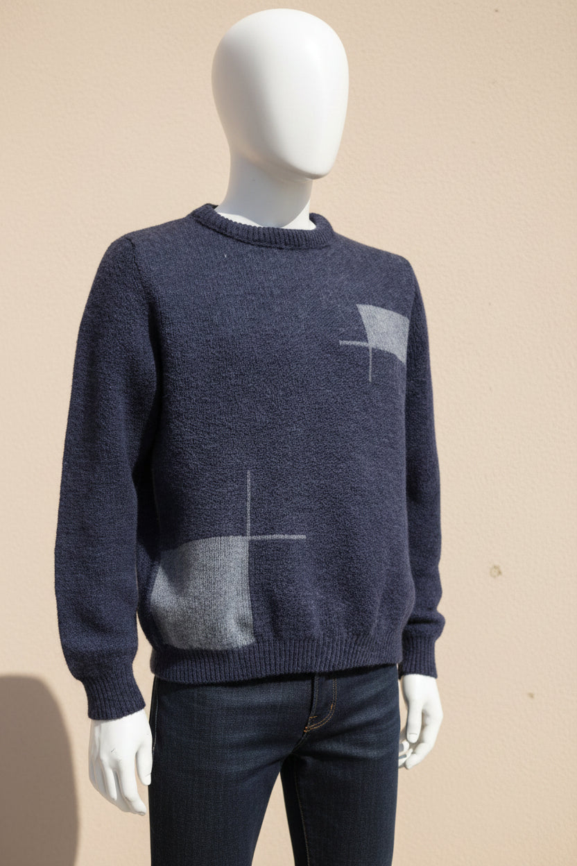 Alpaca Scottish Jacquard Sweater Men – Denim Blue