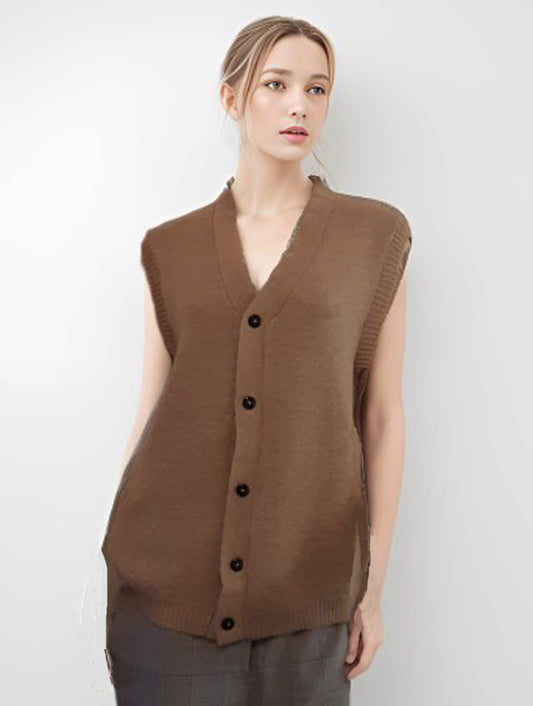 Alpaca Women's Button Up Pullover Vest Beige