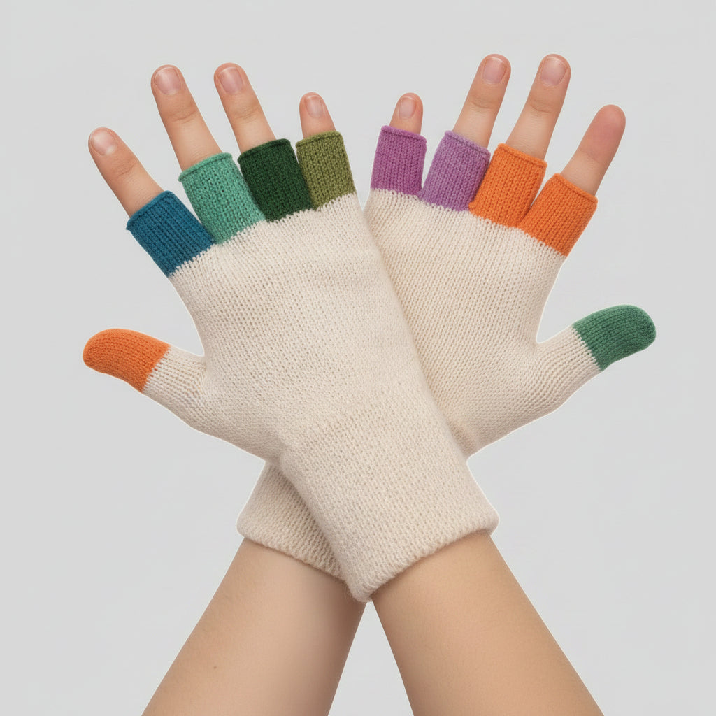Alpaca Finger-less Gloves White Women
