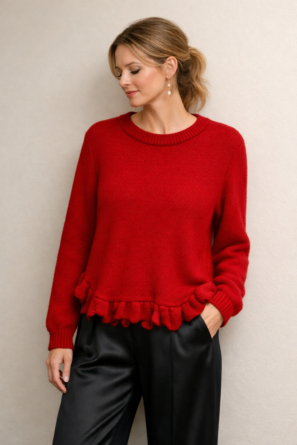 Alpaca Fluffy  Sweater wave -  Round Neckline
