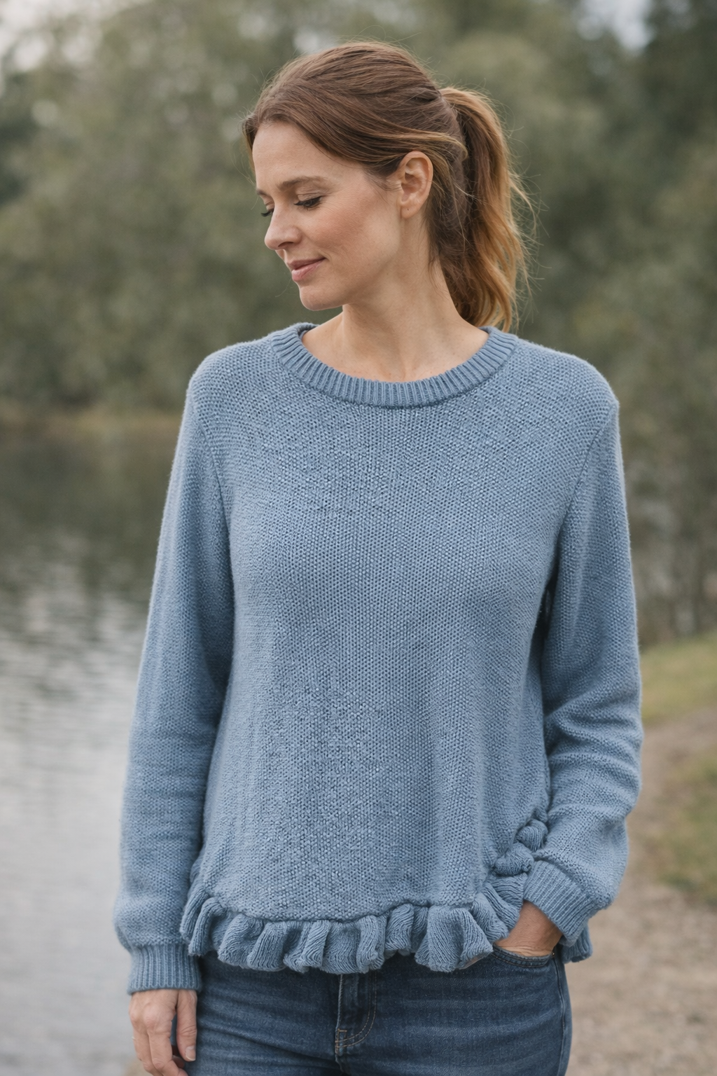 Alpaca Fluffy  Sweater wave -  Round Neckline
