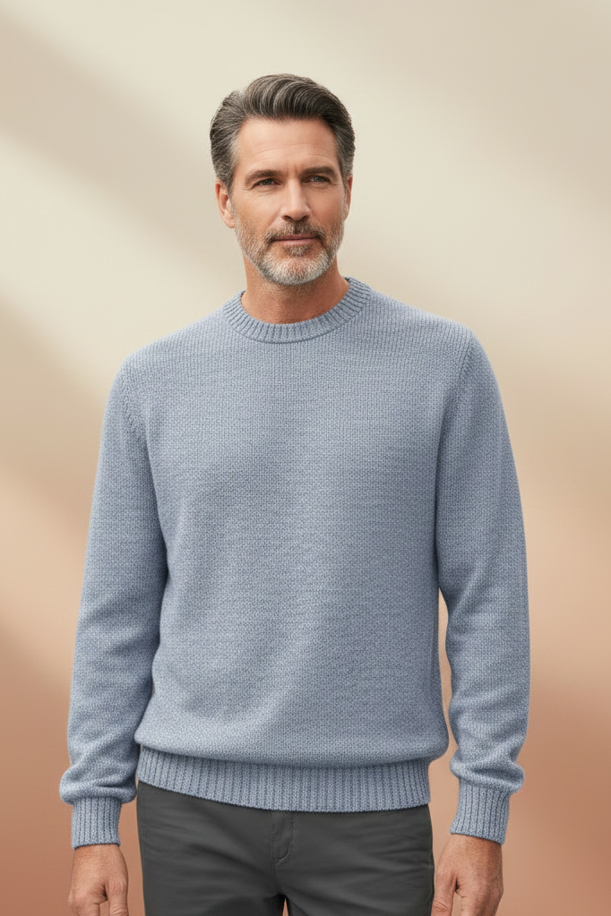 Alpaca Classic Round Neck Sweater Light Blue