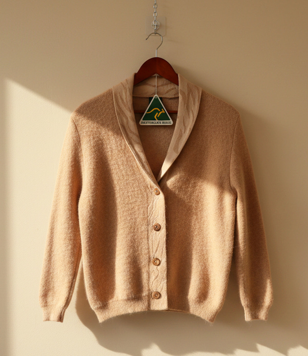 Alpaca Cardigan Jacquard Pattern Natural Beige