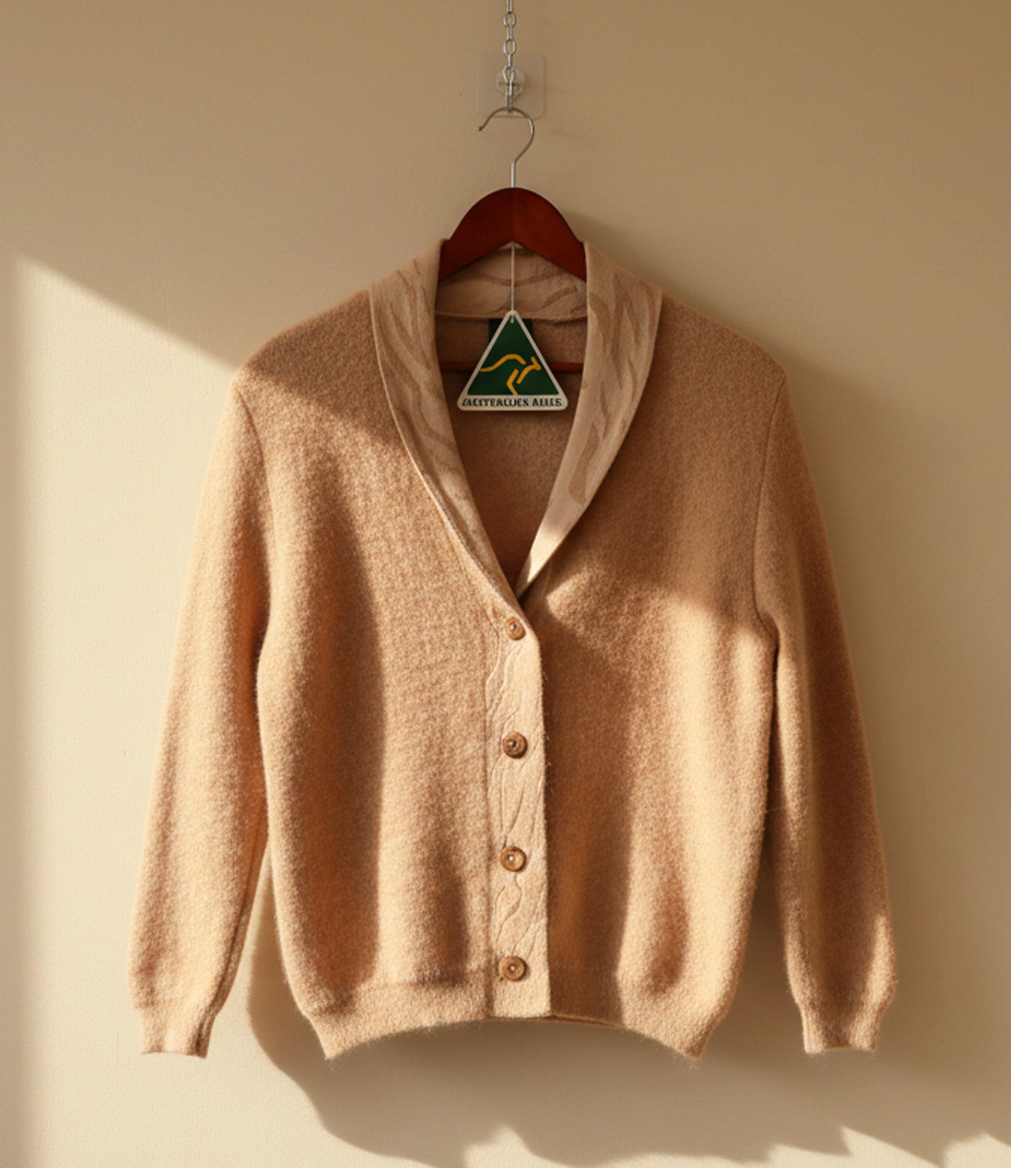 Alpaca Cardigan Zebra Pattern Natural Beige