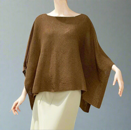 Alpaca Light Knit Poncho Rice Grain Natural Camel