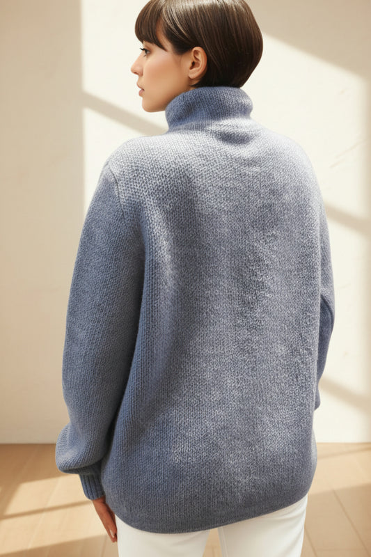 Women's Alpaca High Neck Jacquard Knit Sweater | Sky Blue