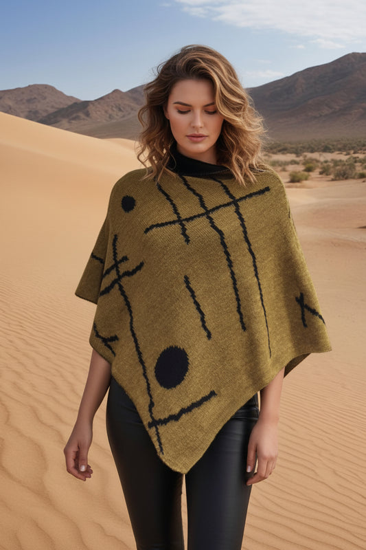 Alpaca Symmetrical and Reversible Poncho Olive Green