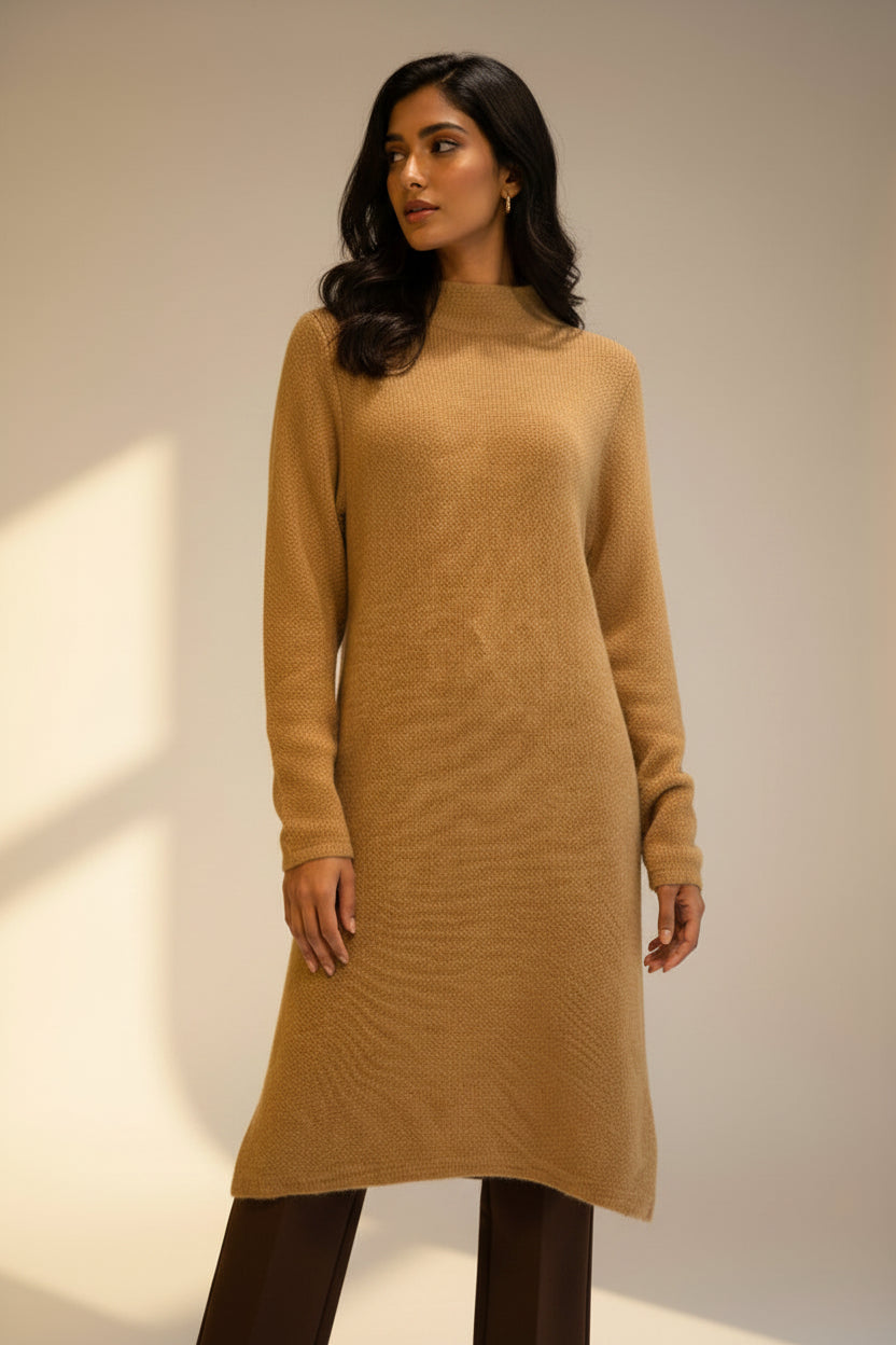 Baby Alpaca Long Dress | High Neckline | Made in Australia