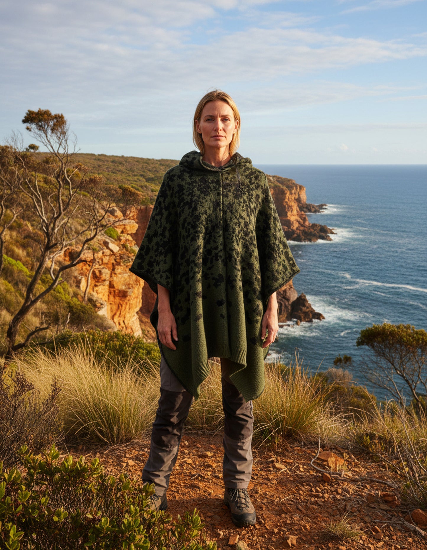 Australian Alpaca Thick Poncho Hooded, CAMO Green