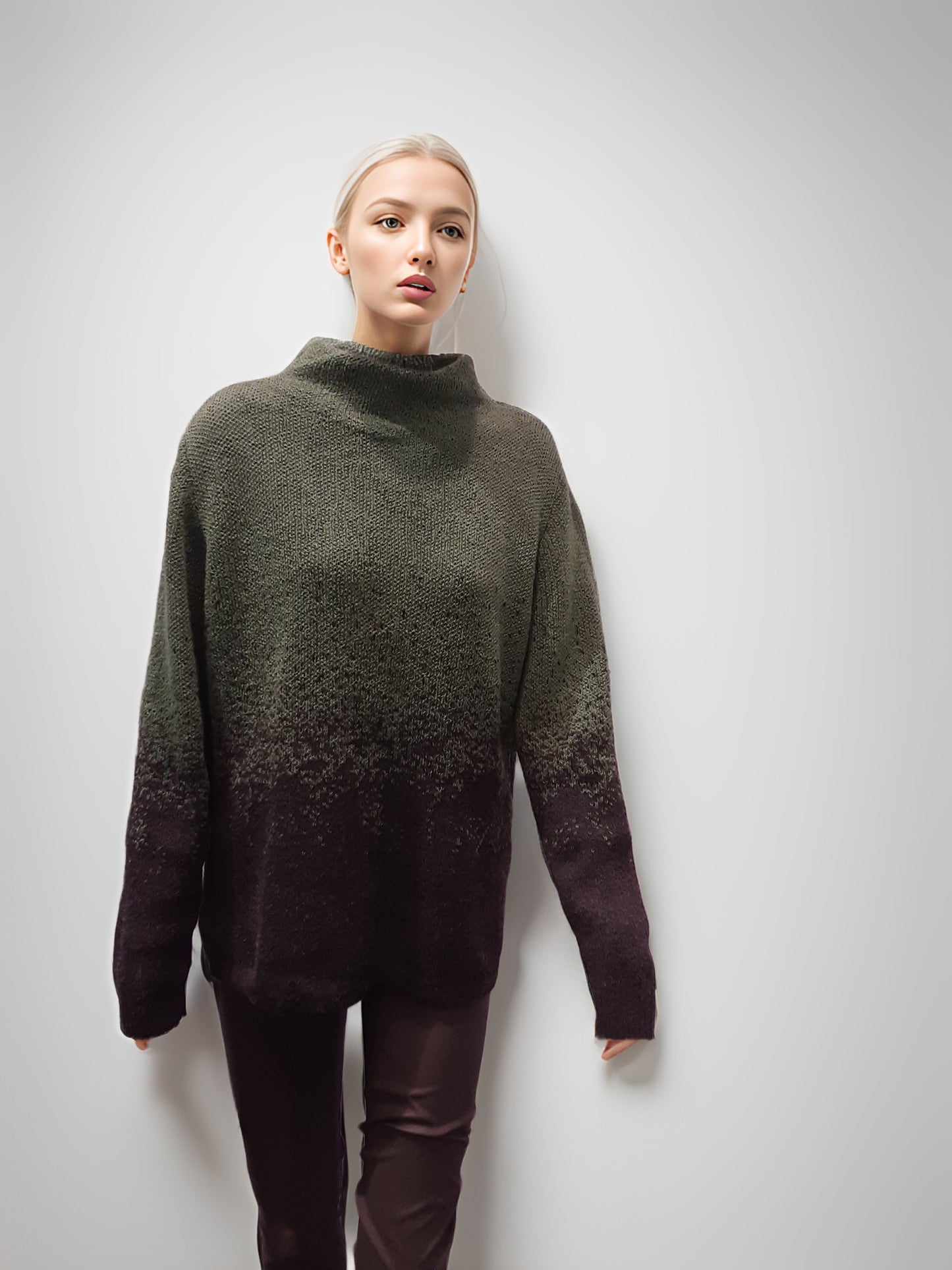 Alpaca Women’s High Neck Jacquard Knit Diesel Green
