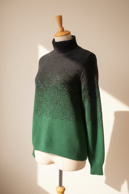 Women's Alpaca High Neck Jacquard Sweater | Green & Black