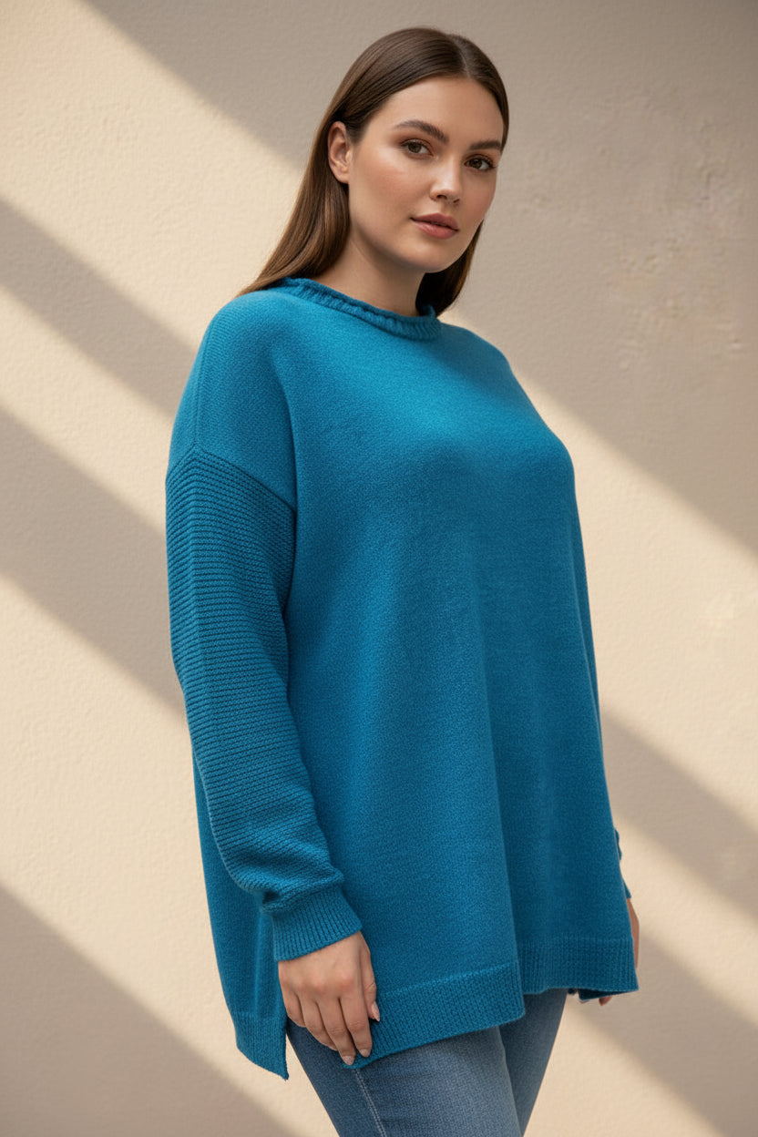 Alpaca Basic Solid Shoulder Sweater Oversized Turquoise