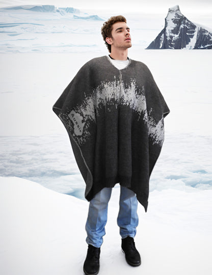 Australian Alpaca Thick Poncho, Disruption V-Neck Charcoal