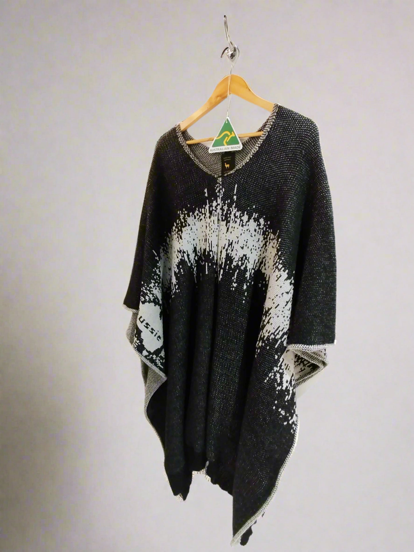 Australian Alpaca Thick Poncho, Disruption V-Neck Charcoal