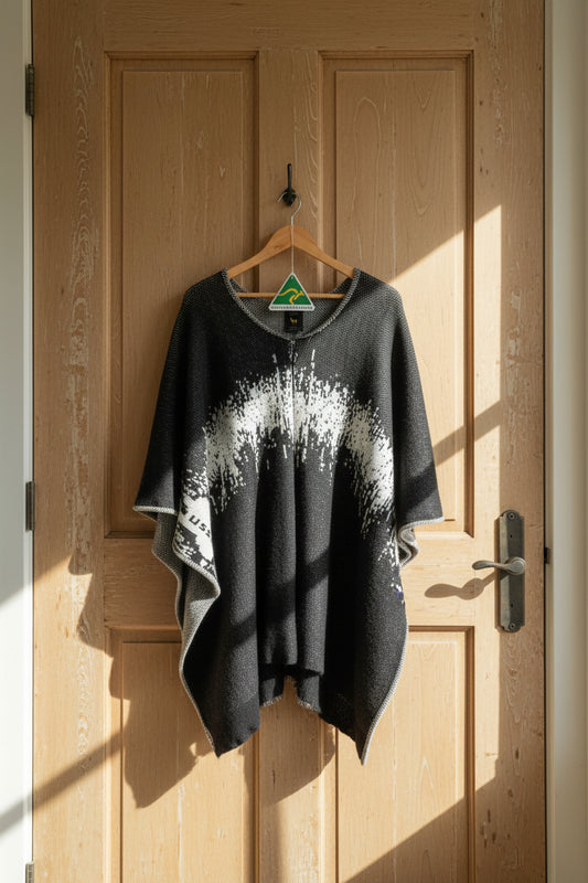 Australian Alpaca Thick Poncho, Disruption V-Neck Charcoal