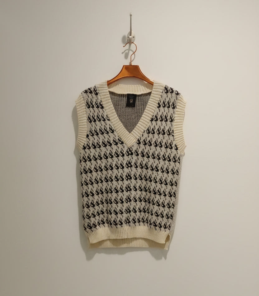 Alpaca Checkered Vest Bi-Colour V-neckline