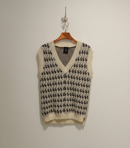Alpaca Checkered Vest Bi-Colour V-neckline